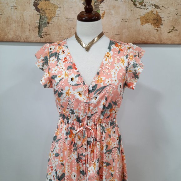 Floral ruffle boho button down maxi dress - Picture 2 of 11